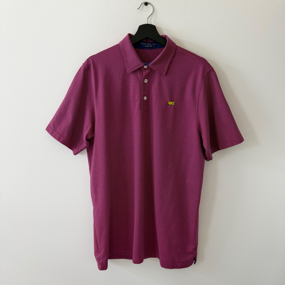 Masters Clubhouse Collection Mens Pink Blue Striped Golf Polo Made In Italy L
